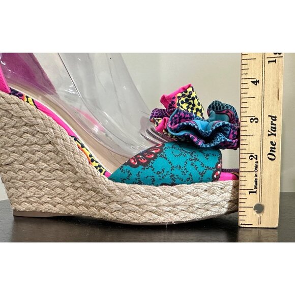 Gianni Bini Shoes Womens Sz 10 Colorful Pink / Blue Strap Wedge Sandals Open Toe - Picture 4 of 13